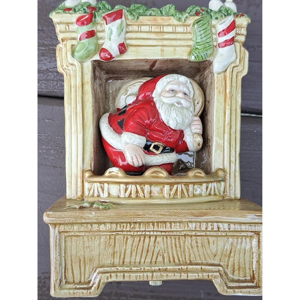 Christmas Musical Box Hand Painted Otagiri Japan Porcelain Santa In Chimney 1990